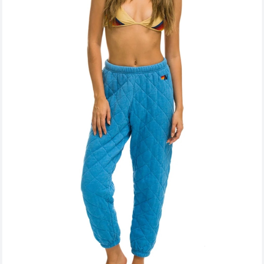 Aviator Nation Quilted Turquoise Blue Track Joggers